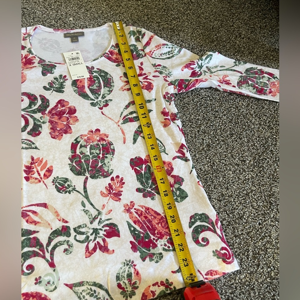 New Style & Co Printed White with fall tones Scoop-Neck Knit Long Sleeve Top XS - Picture 6 of 12